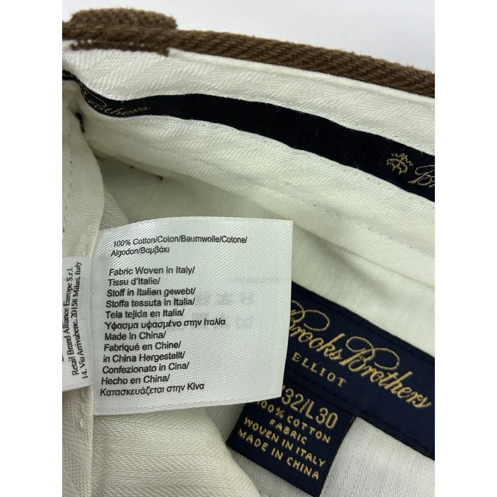 Brooks Brothers Elliot Brown Pleated Cuffed 100% Cotton Trousers 32x30 (31x29)